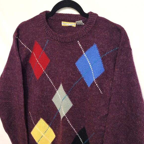 VTG Adam Sloane Argyle Crewneck Sweater Grandpa Purple Acrylic Wool Knit SZ M - Picture 2 of 10